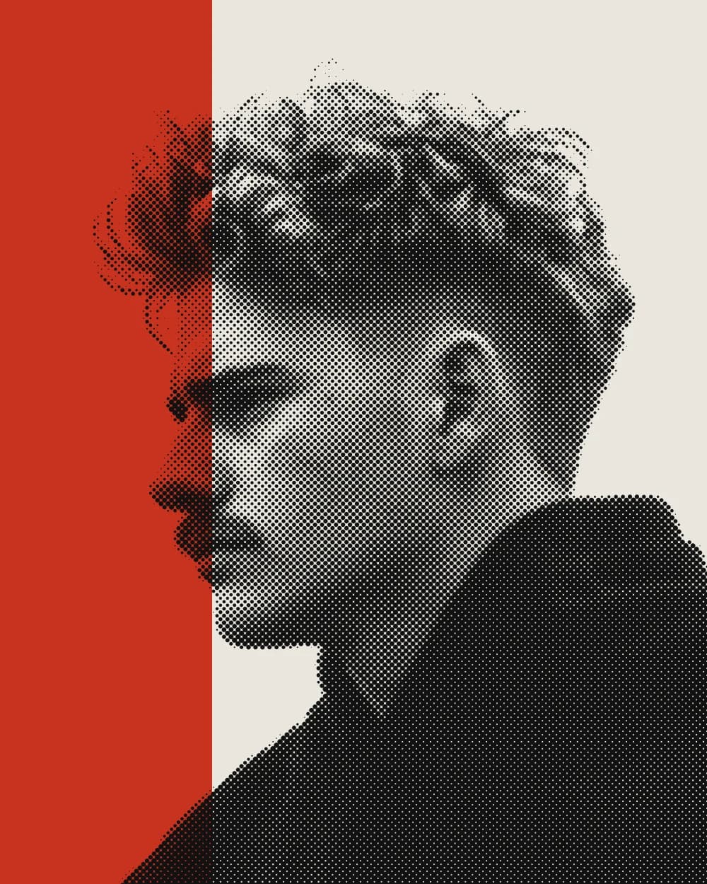 Halftone portrait of Damian in profile
