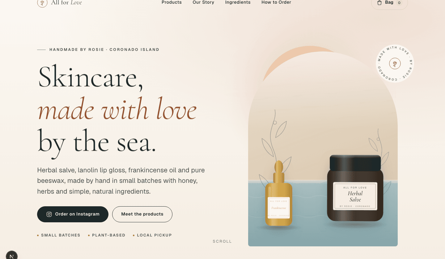Homepage of the All for Love website